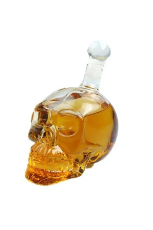 TEEMOOD PIRATE PARROT TMFGR05 Kafatası Sürahisi Kafatası Şişesi Cam Mantarlı 550 Ml Skull Head Cam Sürahi