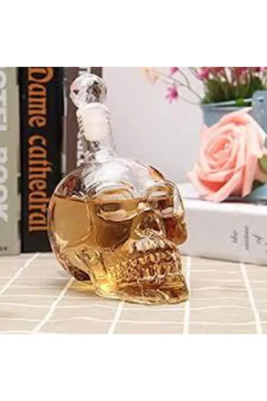 TEEMOOD PIRATE PARROT TMFGR05 Kafatası Sürahisi Kafatası Şişesi Cam Mantarlı 550 Ml Skull Head Cam Sürahi