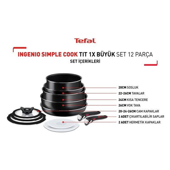 TEFAL 699990, Titanyum Ingenio Simple Cook 1X Büyük Set - 12 Parça