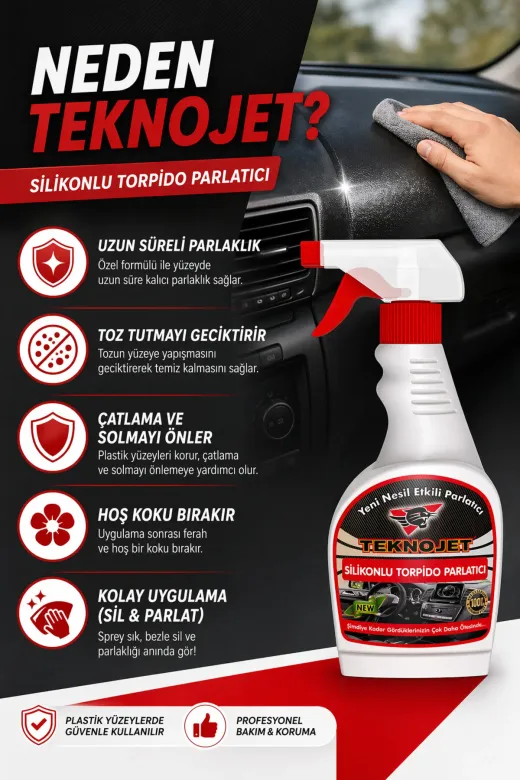 TEKNOJET Silikonlu Torpido Parlatıcı 500 Ml - Uzun Süreli Parlaklık & Toz Tutmaz Etki