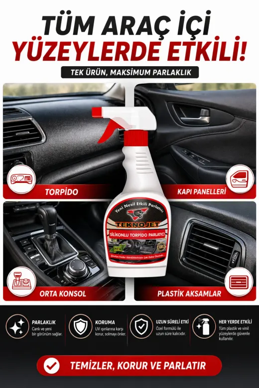 TEKNOJET Silikonlu Torpido Parlatıcı 500 Ml - Uzun Süreli Parlaklık & Toz Tutmaz Etki