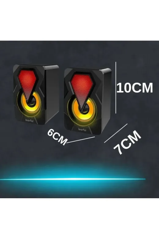 Teknolojimburada 003 Bilgisayar Hoparlörü Işıklı Rgb Led 3.5Mm Jack Usb Speaker 1+1 Oyuncu Ses Sistemi