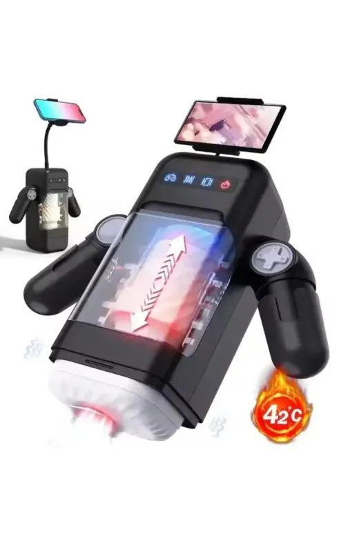 Telefon Tutuculu Isıtmalı İleri Geri Hareketli Ve Titreşimli Otomatik Suni Vajina Mastürbatör