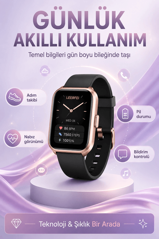 Telefon Uyumlu Rose Gold Akıllı Saat Kablosuz Şarj Destekli Şık Tasarımlı Kullanım