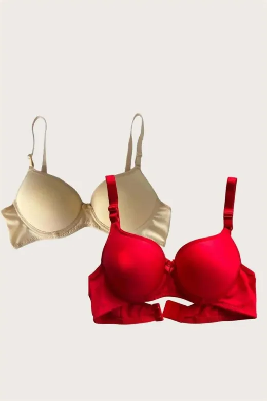 Ten-Kırmızı 2’li Mikro Kumaş Push Up Dolgulu Balenli Günlük Destekli Sütyen