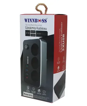 TERMAL AKIM KORUMALI 2.1A 3LÜ PRİZ 3XUSB 2MT ANAHTARLI UZATMA KABLO SİYAH (4745)