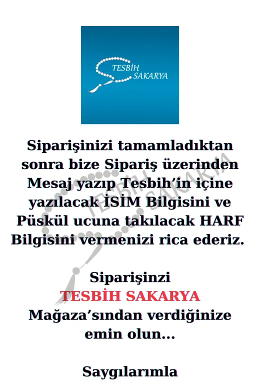 Tesbih Sakarya TSBHSKR00607 Kişiye Özel Isimli - Parlak Oniks - Doğal Taş Tesbih