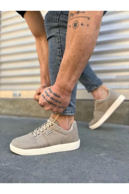 TH COLLECTİON 501 Jy0118 Rex Bağcıklı Keten Kumaş Erkek Günlük Sneaker Ayakkabı Kkt - Bej