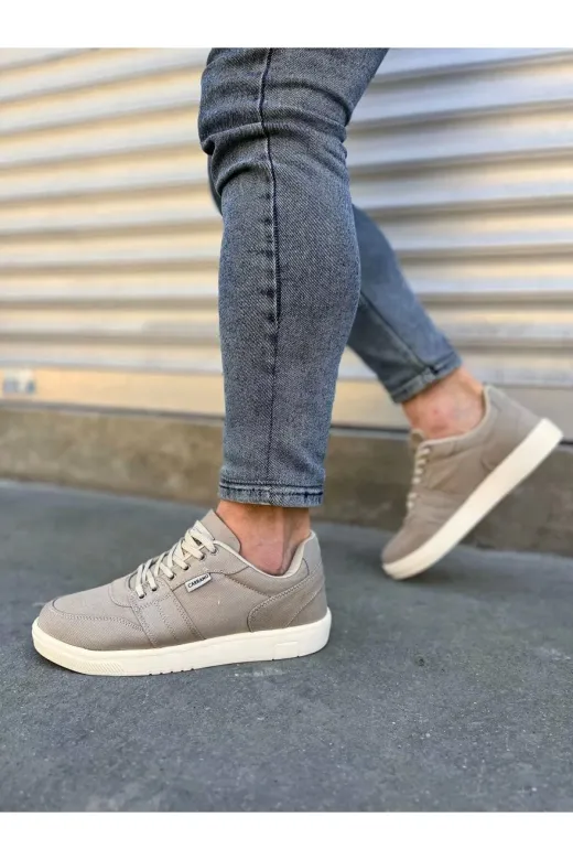 TH COLLECTİON 501 Jy0118 Rex Bağcıklı Keten Kumaş Erkek Günlük Sneaker Ayakkabı Kkt - Bej