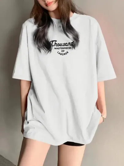 Thousand Baskılı Oversize Bisiklet Yaka T-shirt - Beyaz - S - Beyaz