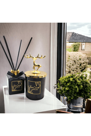 Tiem Concept 1611268742509 Yılbaşı Geyik Başlıklı Gold Detaylı 100 Ml Oda Kokusu Ve Siyah Mum Seti