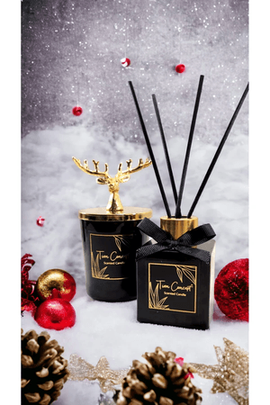 Tiem Concept 1611268742511 Yılbaşı Geyik Başlıklı Gold Detaylı Oda Kokusu Ve Siyah Mum Seti 100 Ml