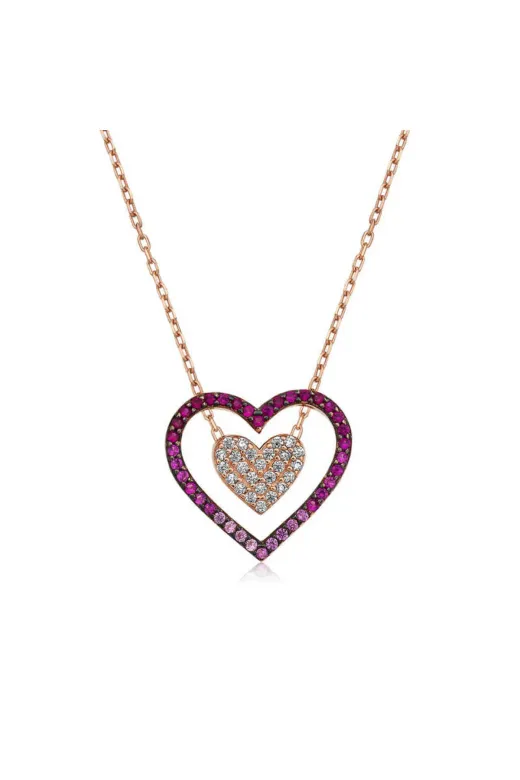 Tienda Elegante T4192TND Gümüş Rose İki Kalp Kolye