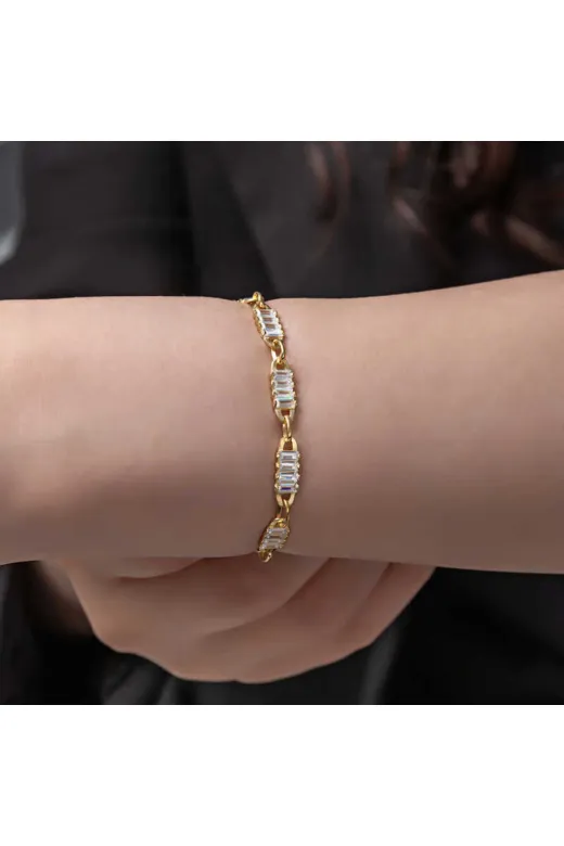 Tienda Elegante T8080TND Gümüş Gold Baget Taşlı Kadın Bileklik