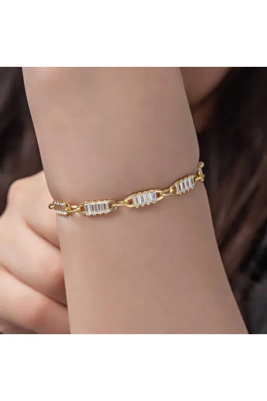 Tienda Elegante T8080TND Gümüş Gold Baget Taşlı Kadın Bileklik