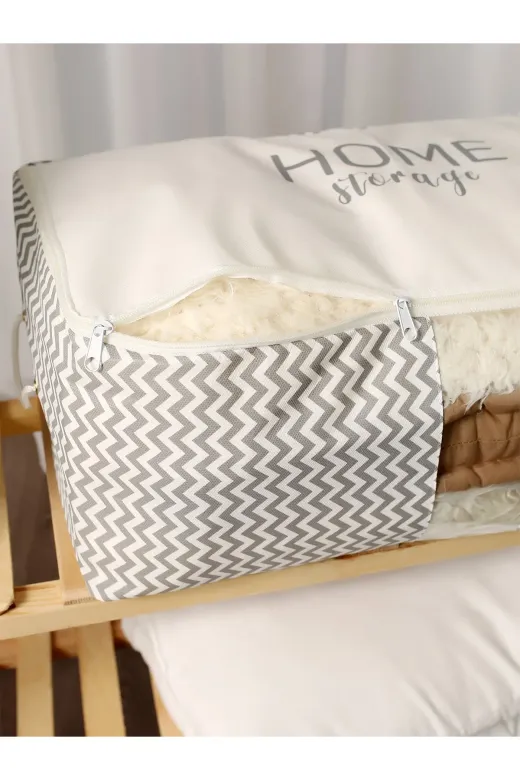 Timburly TIMBURLY.HS.BYK.001.212852 Yıkanabilir Pamuklu Home Storage Gri Balık Sırtı Gri Yazı Düzenleyici Hurç Orta Boy 21X28X52Cm D70