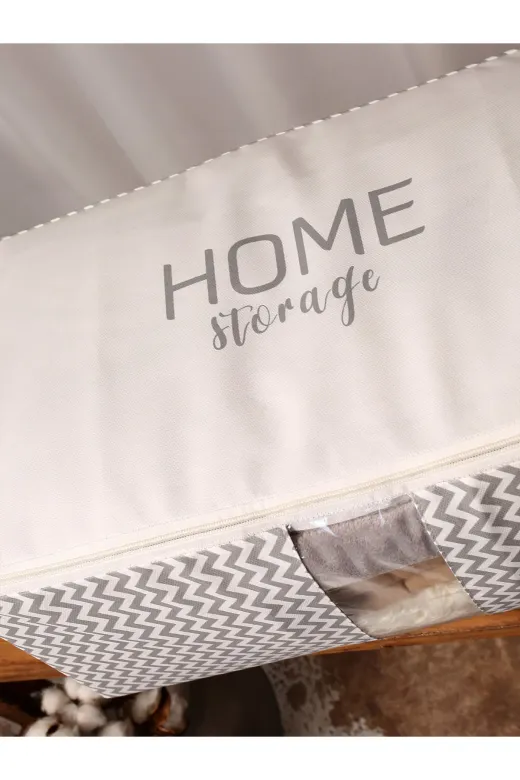 Timburly TIMBURLY.HS.BYK.001.224662 Yıkanabilir Pamuklu Home Storage Yazılı Gri Balık Sırtı Çizgili Gri Düzenleyici Hurç 22X46X62Cm D71