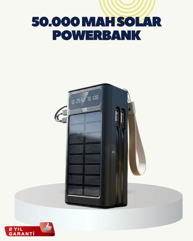 TKNUCZZZ50000POWERBANK-1MKR Led Aydınlatmalı Güneş Panelli Powerbank Seyahat Ve Kamp İçin Diğer