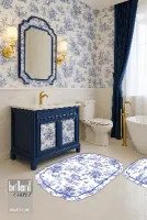 Toile de Jouy Temalı Lateks Taban Banyo Paspası (45X55)