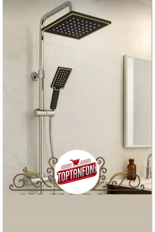 TOPTANFONİ 1001 Yeni Nesil Yağmurlama Siyah Lüx Tepe Duş Seti