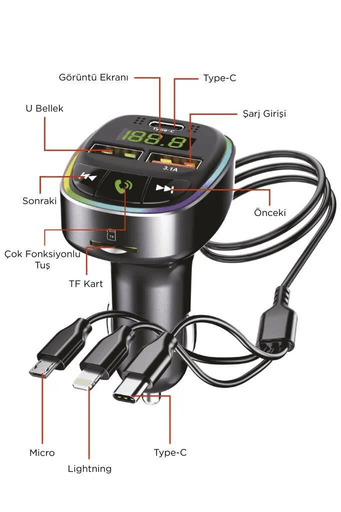 Torima G15-BLACK G15 Siyah Fm Transmitter Araç Şarj Cihazı (18W Hızlı Şarj - Usb/type-C/tf Kart Destekli)