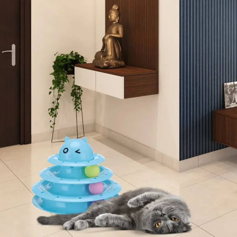 Tower Of Tracks Eğlenceli Üç Katlı Kedi Oyuncağı Seti Kedi Oyunu (4745)