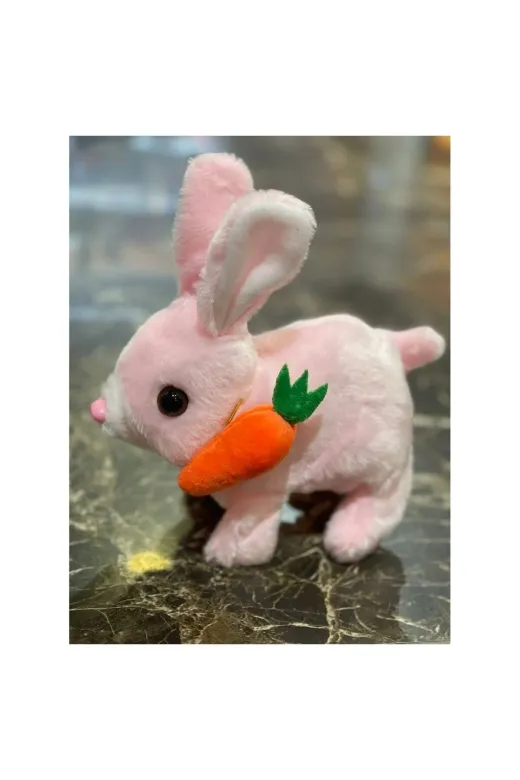 Toys Avm TYC5E2C472CFD52700tt Pembe Renk Işıklı Sesli Zıp Zıp Yürüyen Havuçlu Tavşan Peluş Oyuncak 15Cm