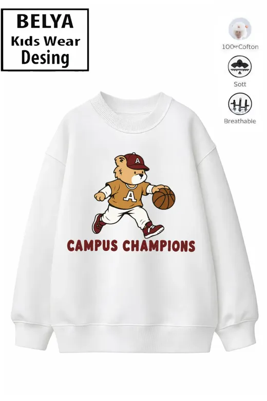 Trend Çocuk Erkek Model Tam Kalıp Oversize Basket ayıcık 2 İplik Pamuğa Pamuk Kumaş Sweatshirt 22