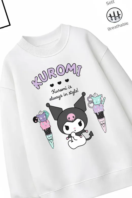Trend Çocuk Kız Model Tam Kalıp Oversize Kurom Tasarım 2 İplik Pamuğa Pamuk Kumaş Sweatshirt 61