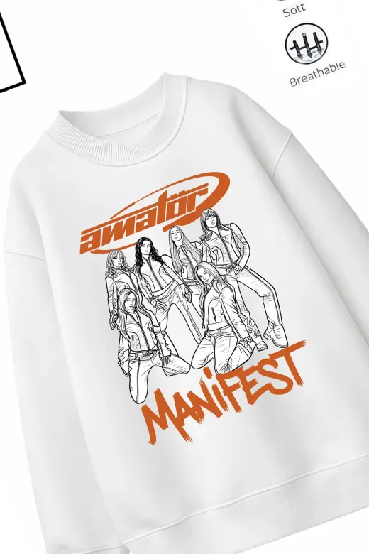 Trend Çocuk Kız Model Tam Kalıp Oversize Manifest Tasarım 2 İplik Pamuğa Pamuk Kumaş Sweatshirt 71
