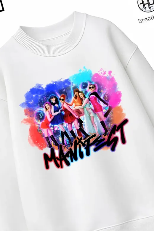 Trend Çocuk Kız Model Tam Kalıp Oversize Manifest Tasarım 2 İplik Pamuğa Pamuk Kumaş Sweatshirt 104