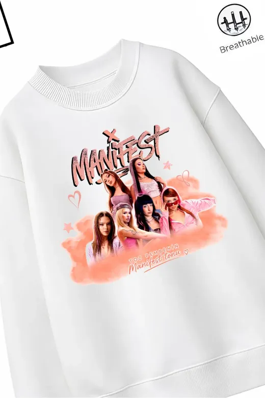 Trend Çocuk Kız Model Tam Kalıp Oversize Manifest Tasarım 2 İplik Pamuğa Pamuk Kumaş Sweatshirt 106