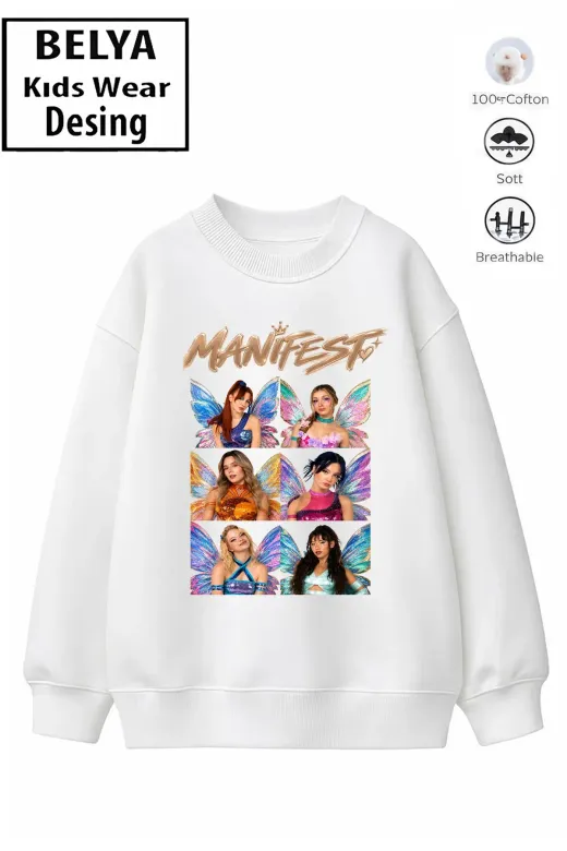 Trend Çocuk Kız Model Tam Kalıp Oversize Manifest Tasarım 2 İplik Pamuğa Pamuk Kumaş Sweatshirt 78