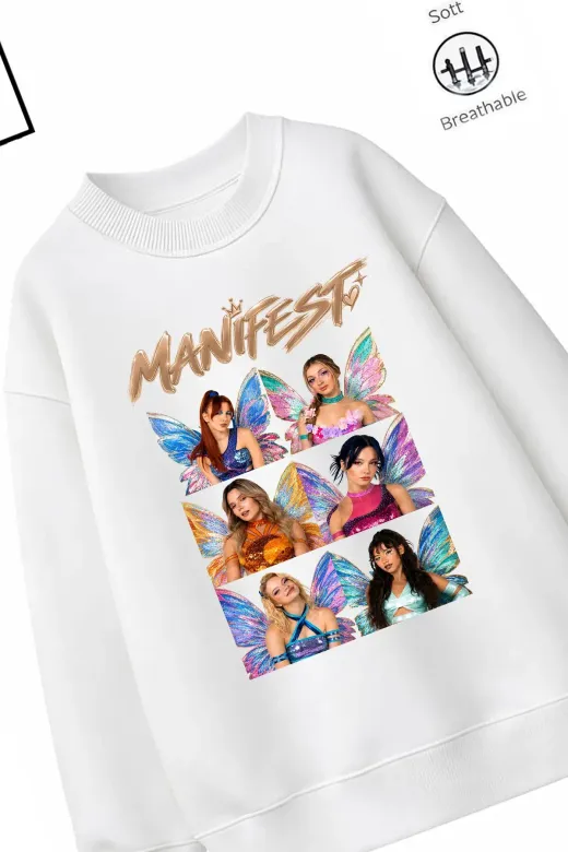 Trend Çocuk Kız Model Tam Kalıp Oversize Manifest Tasarım 2 İplik Pamuğa Pamuk Kumaş Sweatshirt 78