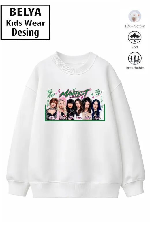 Trend Çocuk Kız Model Tam Kalıp Oversize Manifest Tasarım 2 İplik Pamuğa Pamuk Kumaş Sweatshirt 79
