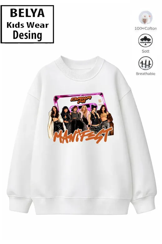 Trend Çocuk Kız Model Tam Kalıp Oversize Manifest Tasarım 2 İplik Pamuğa Pamuk Kumaş Sweatshirt 72