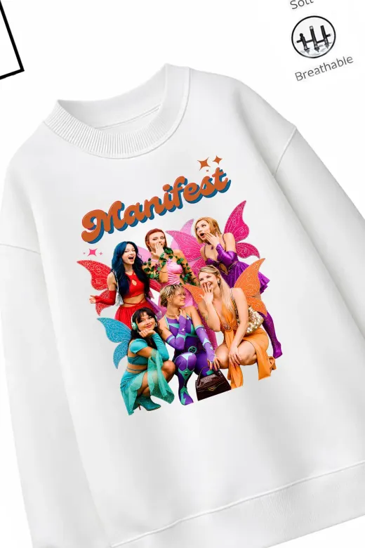 Trend Çocuk Kız Model Tam Kalıp Oversize Manifest Tasarım 2 İplik Pamuğa Pamuk Kumaş Sweatshirt 75