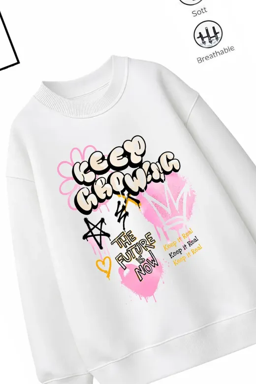 Trend Çocuk Kız Model Tam Kalıp Oversize Özgün Tasarım 2 İplik Pamuğa Pamuk Kumaş Sweatshirt 70