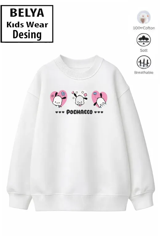 Trend Çocuk Kız Model Tam Kalıp Oversize Pochac Tasarım 2 İplik Pamuğa Pamuk Kumaş Sweatshirt 52