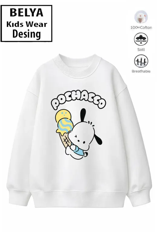 Trend Çocuk Kız Model Tam Kalıp Oversize Pochacco Tasarım 2 İplik Pamuğa Pamuk Kumaş Sweatshirt 66