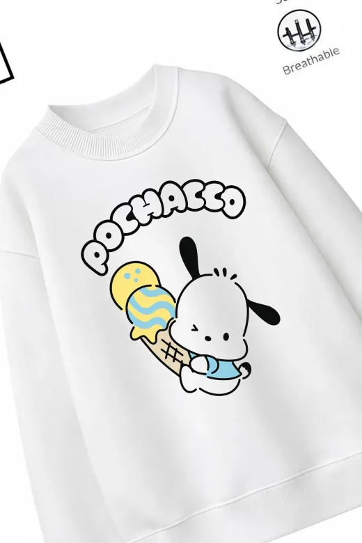 Trend Çocuk Kız Model Tam Kalıp Oversize Pochacco Tasarım 2 İplik Pamuğa Pamuk Kumaş Sweatshirt 66