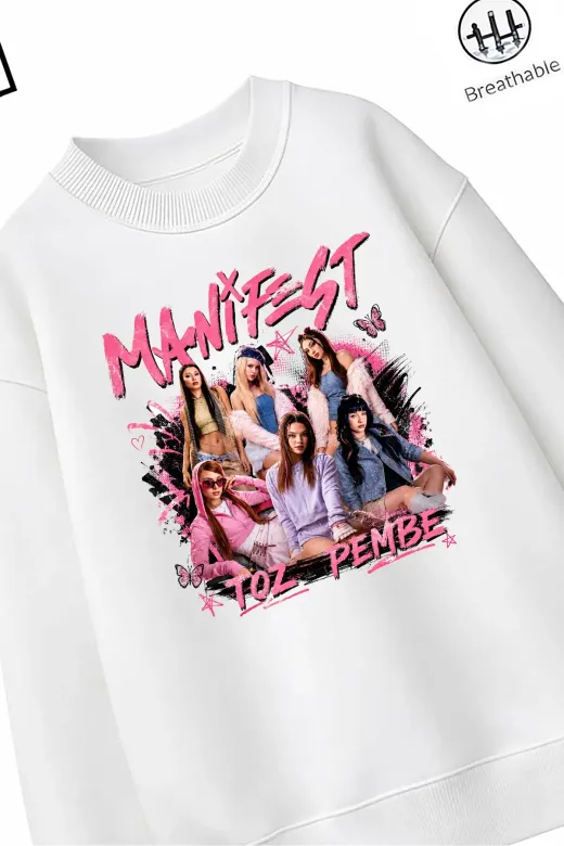 Trend Çocuk Kız Model Tam Kalıp Oversize Toz Pembe Tasarım 2 İplik Pamuğa Pamuk Kumaş Sweatshirt 111