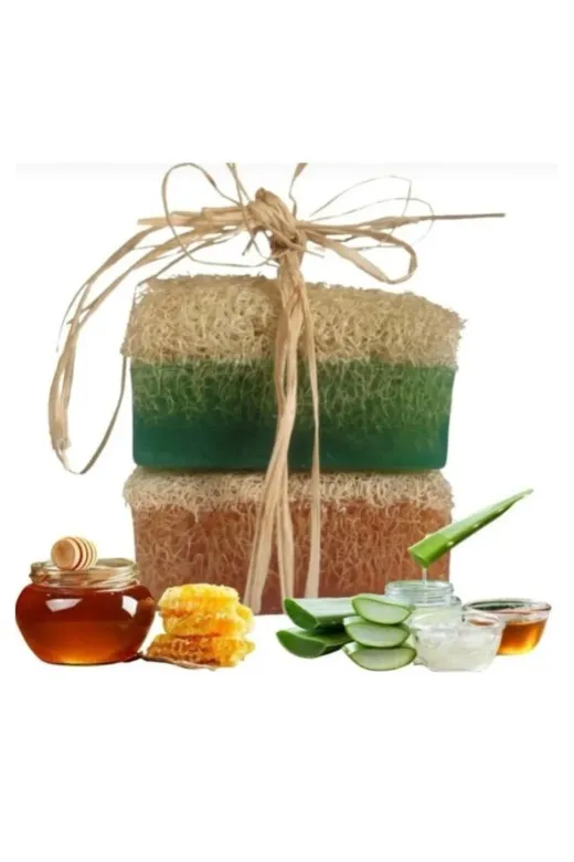 TrendMilano SC0001 El Yapımı Doğal Kabak Lifli Eşek Sütü Bal Aloe Vera Sabun 2'li Set