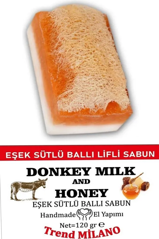 TrendMilano SC0001 El Yapımı Doğal Kabak Lifli Eşek Sütü Bal Aloe Vera Sabun 2'li Set