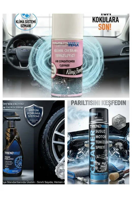 TRENDWAX 3lü 3 Lü Set Klima Tazeleyici Susuz Motor Temizleyici Lastik Parlatıcı