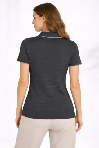 Triko Kumaş Yakalı Düğmesiz Açık Yaka Fitilli Kısa Kollu Regular Fit Tişört T-shirt - Siyah - M - Siyah