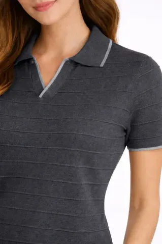 Triko Kumaş Yakalı Düğmesiz Açık Yaka Fitilli Kısa Kollu Regular Fit Tişört T-shirt - Siyah - M - Siyah