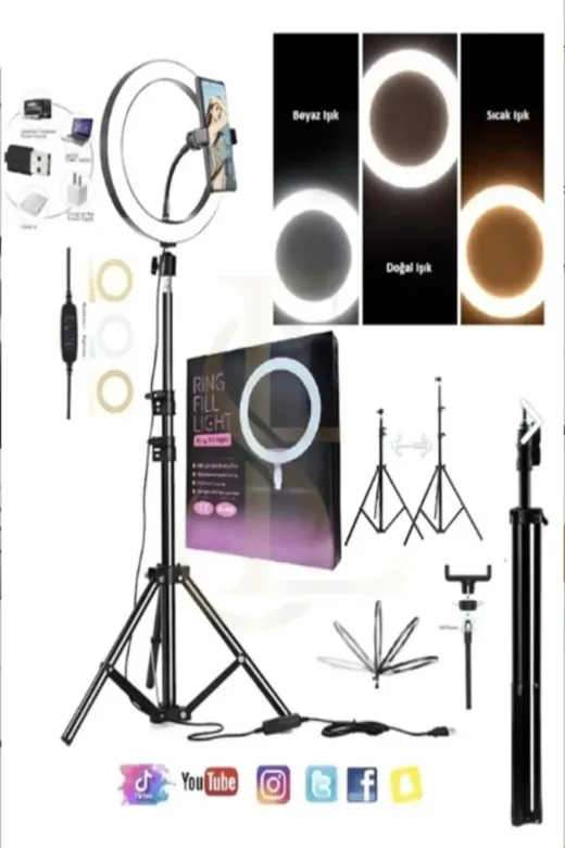 Tripod Profesyonel Ledli Metal 5500K Işık Telefon ve Kamera Uyumlu