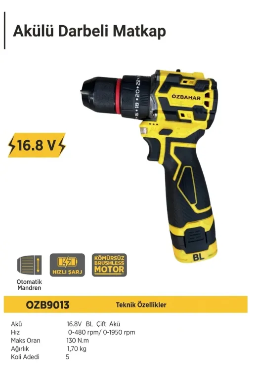 TRUVA YAPI 027282717 Özbahar 16.8 Volt Li-Ion Çift Bataryalı Şarjlı Matkap 21 Kademe Torklu Vidalama Makinesi Seti