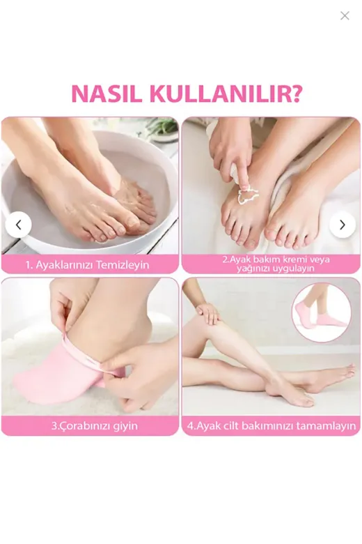 TTT 242424171898521 Topuk Çatlaklarına Karşı Silikon Jel Ayak Nemlendirici Maske Spa Bakım Çorabı Ayak Bakım Çorap